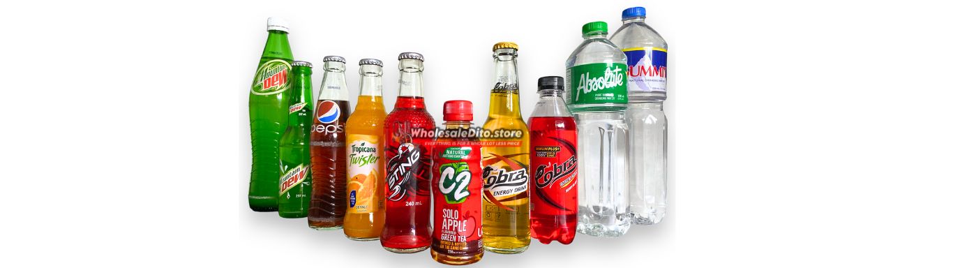 Non-alcoholic beverages including soft drinks, juice, and bottled water