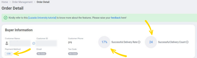 Reviewing delivery rate and delivery count on Lazada Seller Center